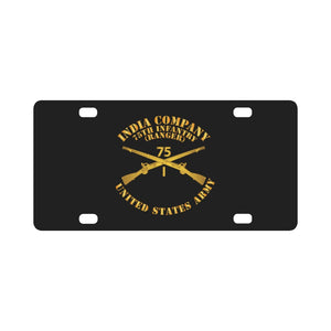 Army - India Co 75th Infantry (Ranger) - Branch Insignia Classic License Plate