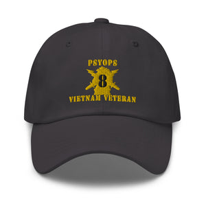 Dad hat - Army - PSYOPS w Branch Insignia - 8th Battalion Numeral - w Vietnam Vet  Below X 300 - Hat