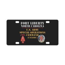 Load image into Gallery viewer, Army - Fort Liberty North Carolina - US Army Special Operations Command (USASOC) - SSI - DUI X 300 Classic License Plate
