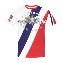 Load image into Gallery viewer, Men's All Over Print Crew Neck T-Shirt - Tribute Tee - USCG - Cutterman Badge - Enlisted - Silver
