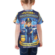 Load image into Gallery viewer, Little Kids' All Over Print Crew Neck T-Shirt - Young Patriot - Future Policewoman
