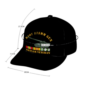  Custom All Over Print Unisex Adjustable Curved Bill Baseball Hat - M107 - 175mm Gun - Vietnam Vet w VN SVC