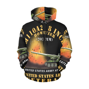 Men's All Over Print Hoodie (USA Size) (Model H13) - M110A2 - 8 Inch 203mm Howitzer - US Army Veteran w Fire At War