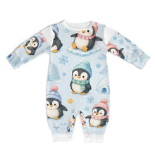 Load image into Gallery viewer, DTG 190gsm Cotton Long Sleeve Baby Romper(All-Over Printing) - Penguin Winter Wonderland
