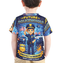 Load image into Gallery viewer, Little Kids' All Over Print Crew Neck T-Shirt - Young Patriot - Future Policewoman
