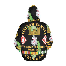 Load image into Gallery viewer, Men&#39;s All Over Print Hoodie (USA Size) (Model H13) - Vietnam Combat Veteran w 20th Engineer Brigade SSI - Dong Tam
