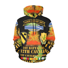 Load image into Gallery viewer, Men&#39;s All Over Print Hoodie (USA Size) (Model H13) - 1st Battalion, 12th Cav - SSI - DUI - MAP VN SVC
