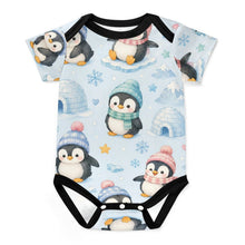Load image into Gallery viewer, DTG 190gsm Cotton Short Sleeve Baby Romper(All-over Printing) - Penguin Winter Wonderland
