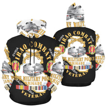 Load image into Gallery viewer, Men&#39;s All Over Print Hoodie (USA Size) (Model H13) - Army - 89th Military Police Brigade - Iraq Combat Veteran - SSI - CAB, Br w IRAQ SVC X 300
