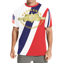 Load image into Gallery viewer, Men's All Over Print Crew Neck T-Shirt - Tribute Tee - USCG - Cutterman Badge - Officer - Gold
