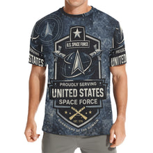 Load image into Gallery viewer, Men's All Over Print Crew Neck T-Shirt - Tribute Tee - United States Space Force
