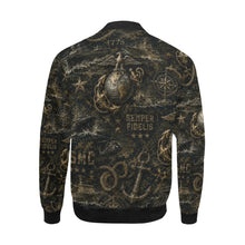 Load image into Gallery viewer, Bomber Jacket - Distressed USMC Nautical Emblem Pattern
