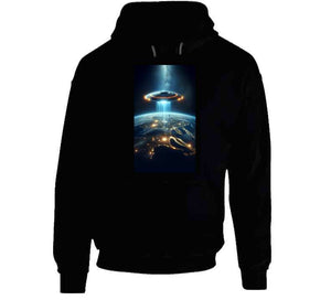 Alien Spaceship Flying Above The Earth Long Sleeve T Shirt