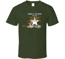Load image into Gallery viewer, Army - Fort Cavazos Texas With White Star 1st Cav W M1abrams, Bradley, M109 Firing X 300 T Shirt
