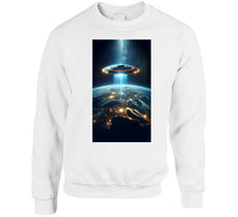 Load image into Gallery viewer, Alien Spaceship Flying Above The Earth Classic T Shirt, Crewneck Sweatshirt, Hoodie, Long Sleeve
