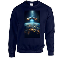 Load image into Gallery viewer, Alien Spaceship Flying Above The Earth Classic T Shirt, Crewneck Sweatshirt, Hoodie, Long Sleeve
