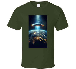 Alien Spaceship Flying Above The Earth T Shirt