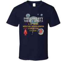Load image into Gallery viewer, Army - Fort Liberty North Carolina - Us Army Special Operations Command (usasoc) - Ssi - Dui W 3 Parachutes X 300 T Shirt
