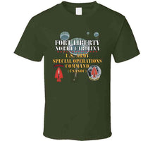 Load image into Gallery viewer, Army - Fort Liberty North Carolina - Us Army Special Operations Command (usasoc) - Ssi - Dui W 3 Parachutes X 300 T Shirt
