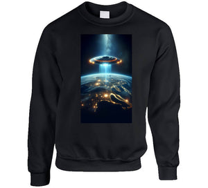 Alien Spaceship Flying Above The Earth Long Sleeve T Shirt