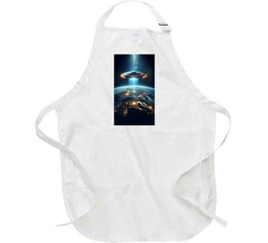 Alien Spaceship Flying Above The Earth Apron