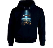 Load image into Gallery viewer, Alien Spaceship Flying Above The Earth Classic T Shirt, Crewneck Sweatshirt, Hoodie, Long Sleeve
