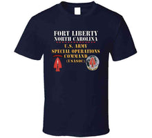 Load image into Gallery viewer, Army - Fort Liberty North Carolina - Us Army Special Operations Command (usasoc) - Ssi - Dui X 300 T Shirt
