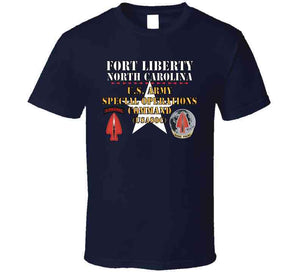 Army - Fort Liberty North Carolina - Us Army Special Operations Command (usasoc) - Ssi - Dui W Star X 300 T Shirt