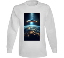 Load image into Gallery viewer, Alien Spaceship Flying Above The Earth Classic T Shirt, Crewneck Sweatshirt, Hoodie, Long Sleeve
