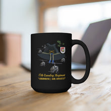 Load image into Gallery viewer, Black Mug 15oz - Army - 17th Cavalry Hat - Abn - Air Assault w Br w Flash w Slicks
