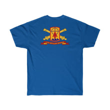 Load image into Gallery viewer, Unisex Ultra Cotton Tee - Army - 57th Artillery Brigade - Distinctive Unit Insignia (DUI) and Shoulder Patch  (SSI) with Artillery Branch and Ribbon
