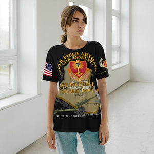 Unisex AOP Cut & Sew T-Shirt - Iraq War - 1st Battalion, 320th Artillery Regiment with Air Assault Badge -105mm firing