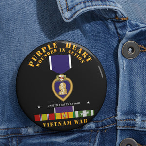 Custom Pin Buttons - Purple Heart - WIA w VN SVC