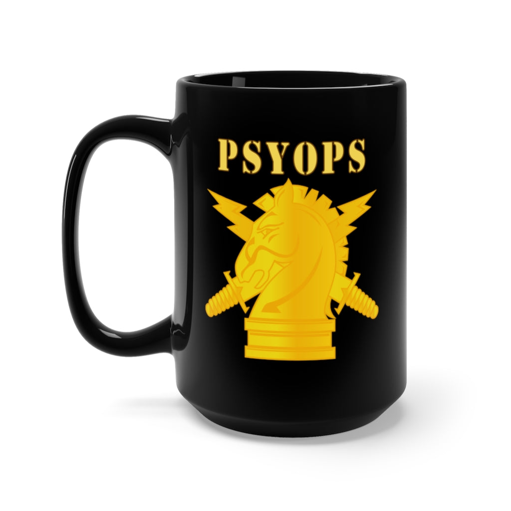 Black Mug 15oz - Army - PSYOPS w Branch Insignia - Line X 300