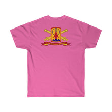 Load image into Gallery viewer, Unisex Ultra Cotton Tee - Army - 57th Artillery Brigade - Distinctive Unit Insignia (DUI) and Shoulder Patch  (SSI) with Artillery Branch and Ribbon
