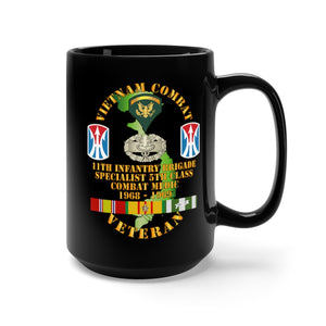 Black Mug 15oz - Army - Vietnam Combat Vet - 11th Inf Bde SSI - Spec 5 - Cbt Medic - 1968-69 VN Svc X300