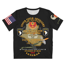 Load image into Gallery viewer, Unisex AOP Cut &amp; Sew T-Shirt - Iraq War - 1st Battalion, 320th Artillery Regiment with Air Assault Badge -105mm Iraq War Service Ribbons
