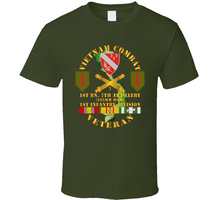 Load image into Gallery viewer, Army - Vietnam Combat Veteran, 1st Battalion, 7th Artillery, 1st Infantry Division with Shoulder Sleeve Insignia - T Shirt, Premium and Hoodie
