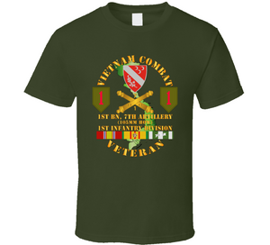 Army - Vietnam Combat Veteran, 1st Battalion, 7th Artillery, 1st Infantry Division with Shoulder Sleeve Insignia - T Shirt, Premium and Hoodie