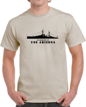 Load image into Gallery viewer, Battleship - USS Arizona - Silhouette - In Memory Of  &quot;The Arizona&quot; Classic, Hoodie, and Long Sleeve
