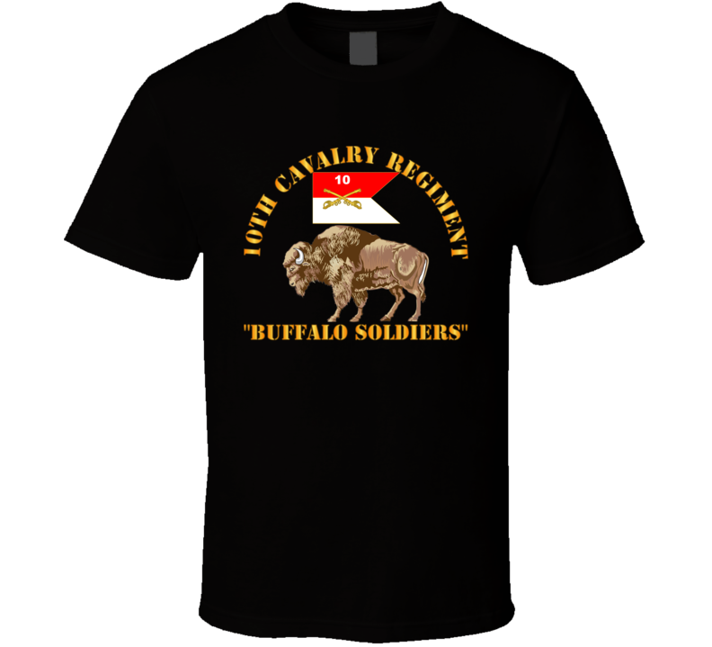 Army - 10th Cavalry Regiment - Buffalor Soldiers W 10th Cav Guidon T Shirt