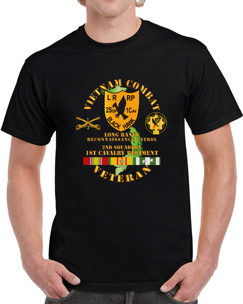 Army - Vietnam Combat Veteran - 2nd Squadron, 1st Cav Regt  Lrrp - Black Hawk W Vn Svc T Shirt