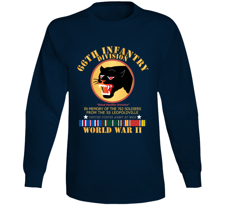 Army - 66th Infantry Div - Black Panther Div - Wwii W Ss Leopoldville W Eu Svc Long Sleeve T Shirt