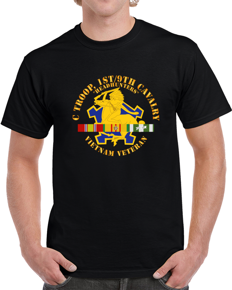 C Troop, 1st-9th Cavalry - Headhunters - Vietnam Vet W 1966-1967 Vn Sv Svc T Shirt