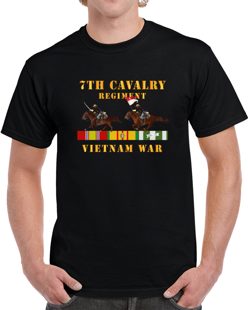 Army - 7th Cavalry Regiment - Vietnam War Wt 2 Cav Riders And Vn Svc X300 T Shirt