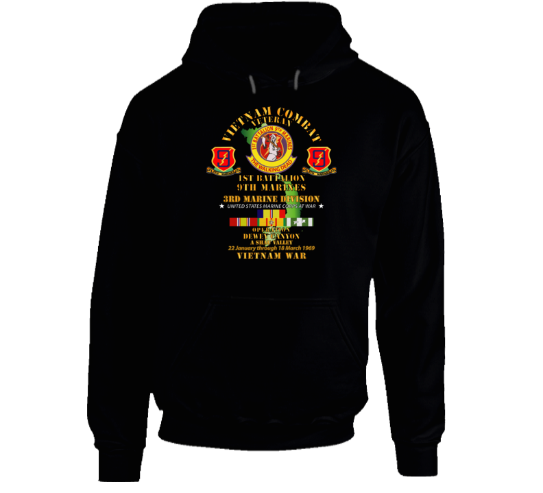 Usmc - 1st Bn 9th Marines - 3rd Mardiv - Operation Dewey Canyon W Vn Svc Hoodie