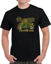 Load image into Gallery viewer, Vietnam Era Helmet Cover - Band - Front - War Is Hell W Jungle - Fire W Txt X 300 T Shirt
