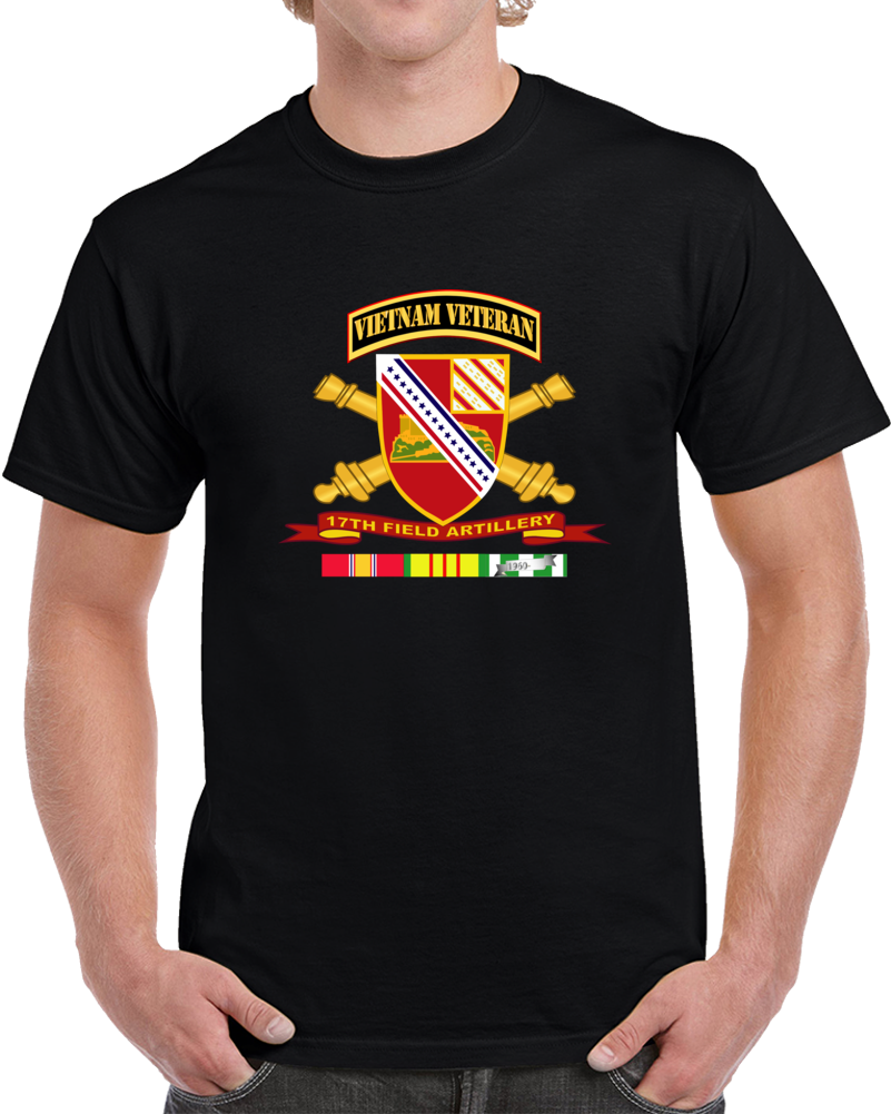 Army - 17th Field Artillery W Br - Ribbon Vn Svc Vet Tab T Shirt