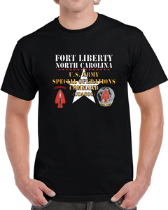 Army - Fort Liberty North Carolina - Us Army Special Operations Command (usasoc) - Ssi - Dui W Star X 300 T Shirt