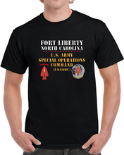 Load image into Gallery viewer, Army - Fort Liberty North Carolina - Us Army Special Operations Command (usasoc) - Ssi - Dui X 300 T Shirt
